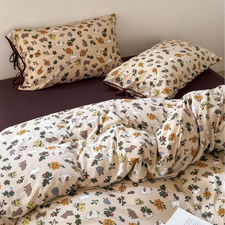 Cotton Percale Duvet Cover Set with Corner Ties and Pillowcases