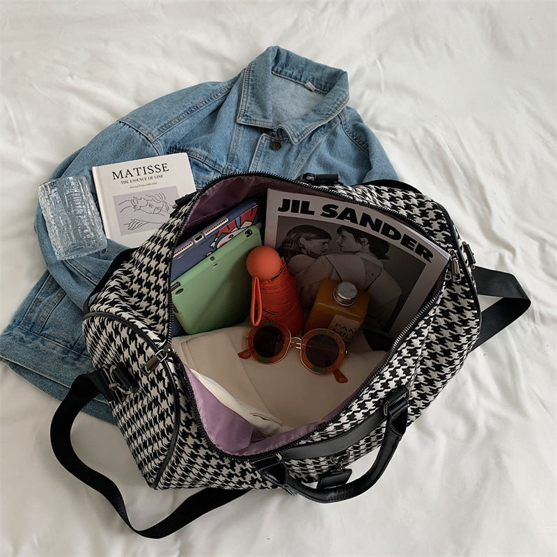Stylish Houndstooth Pattern Travel Duffel Bag Stornfield
