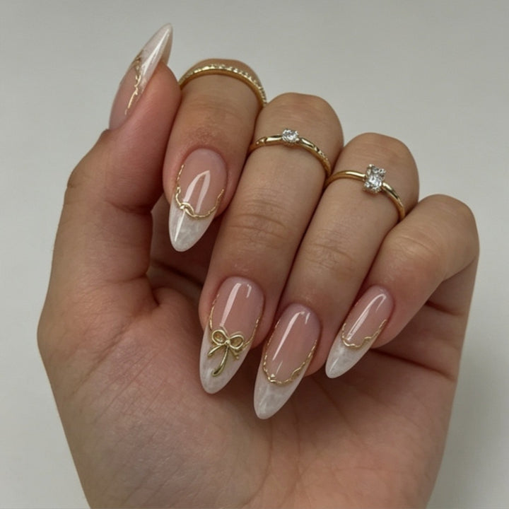 Elegant Press-On Nail Set with Gold Accents Stornfield