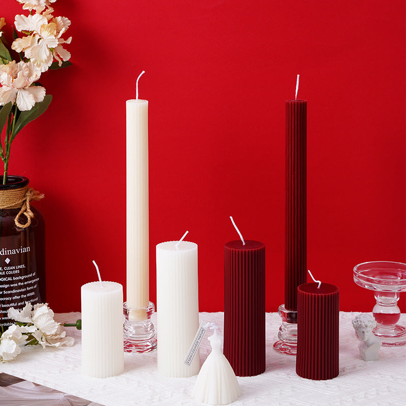 Ribbed Textured Column Pillar Candle Decorative Long-Burn Soy Wax