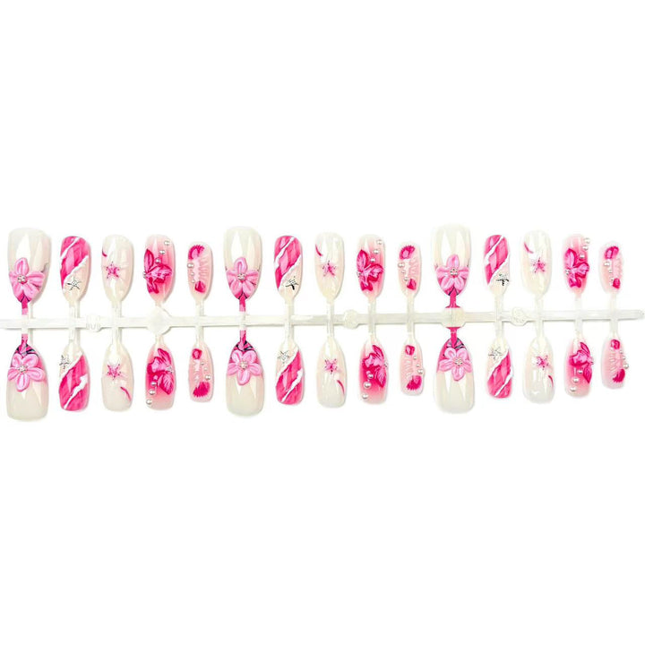 Artistic Press-On Nail Art Set with Floral Accents 1790746131