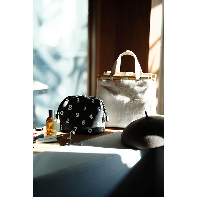 Decorative Number Print Cosmetic Bag