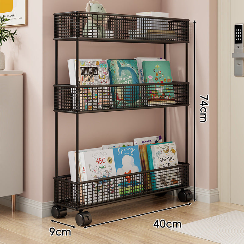 Freestanding Four‑Tier Metal Mesh Book and Display Shelf Rack