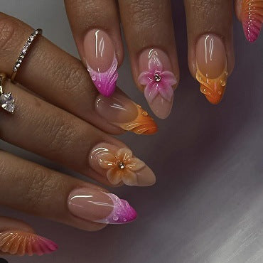 Artistic Press-On Nail Art Set with Floral Designs