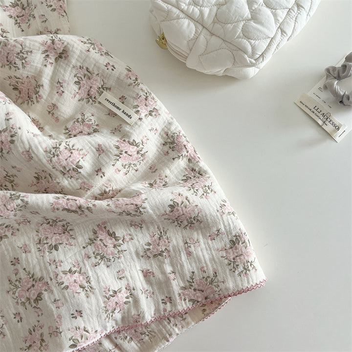 Unisex Cotton Muslin Blanket with Floral Design and Ruffle Details Stornfield