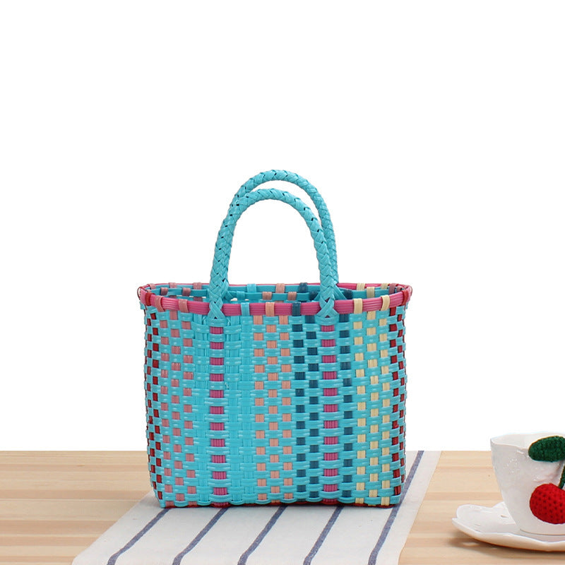 Handmade straw bag with colorful stripes Stornfield