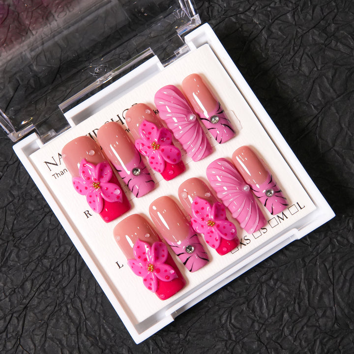 Floral Embellished Press-On Nail Set