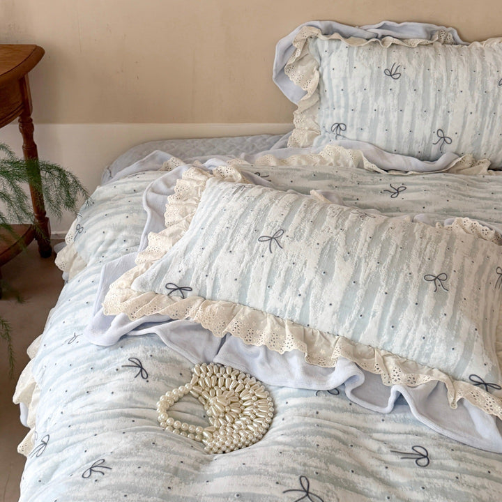 Ruffled Eyelet Lace Embroidered Cotton Duvet Cover Set