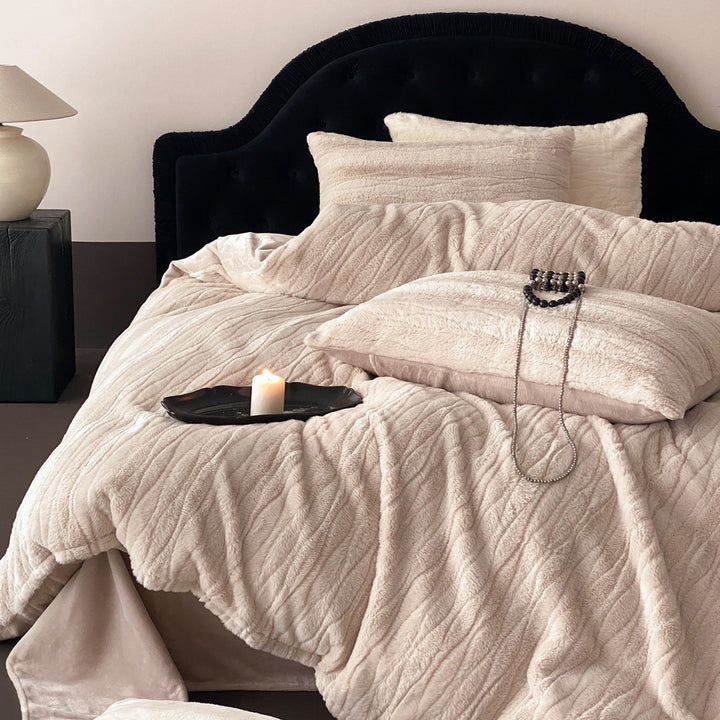 Embossed Floral Jacquard Duvet Cover Set with Ruffled Pillow Shams