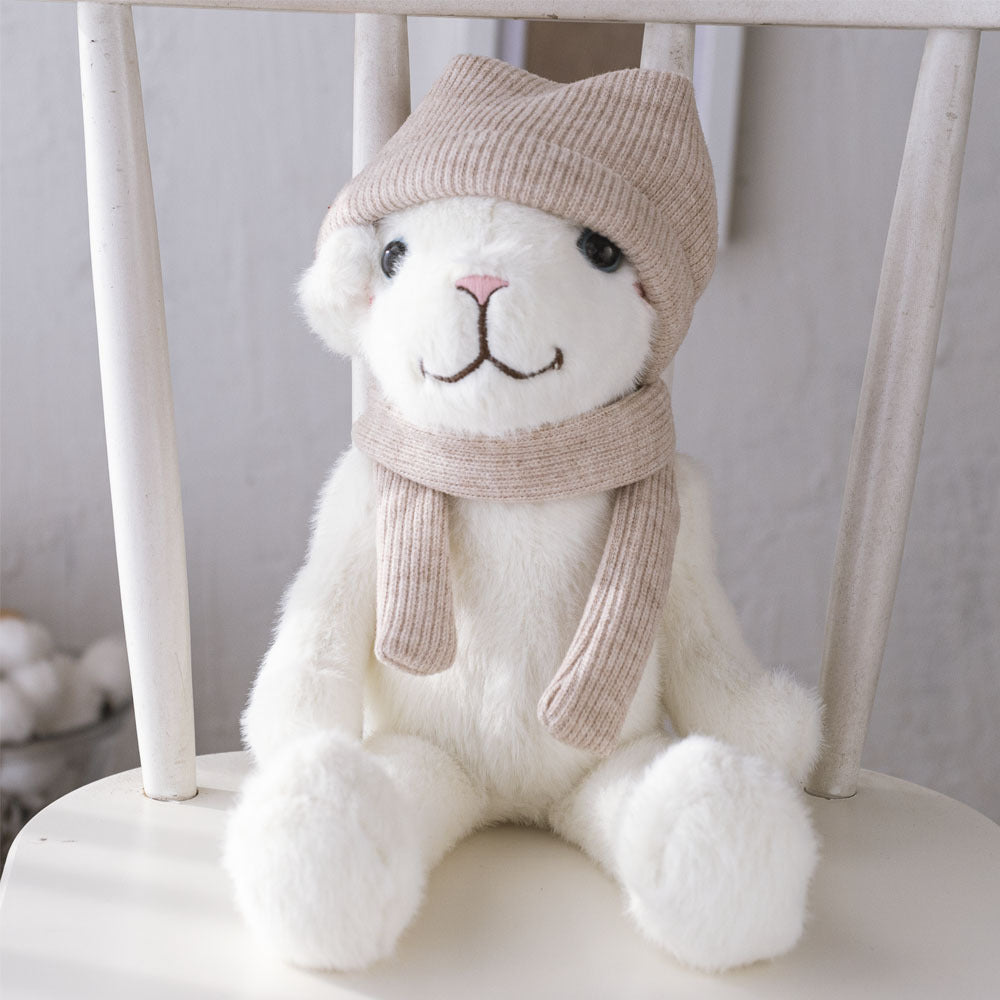 Plush Bunny Soft Fur Knit Hat and Scarf Stuffed Animal