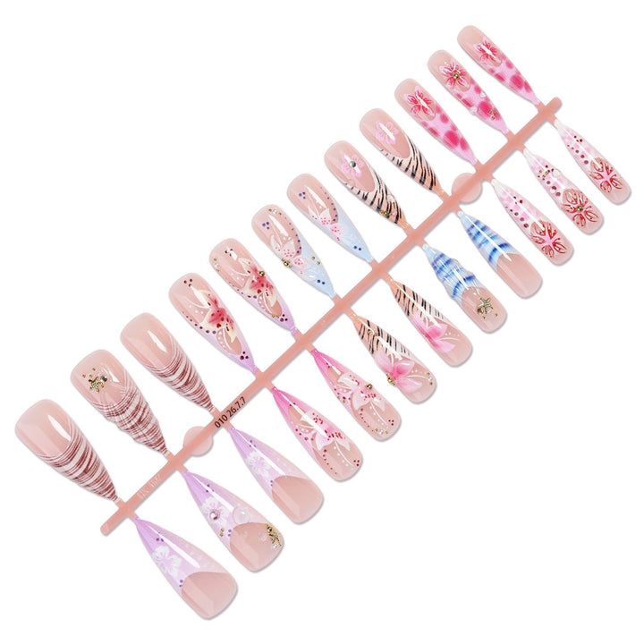 Acrylic nail set with exquisite 3D flower decorations and elegant accents Stornfield