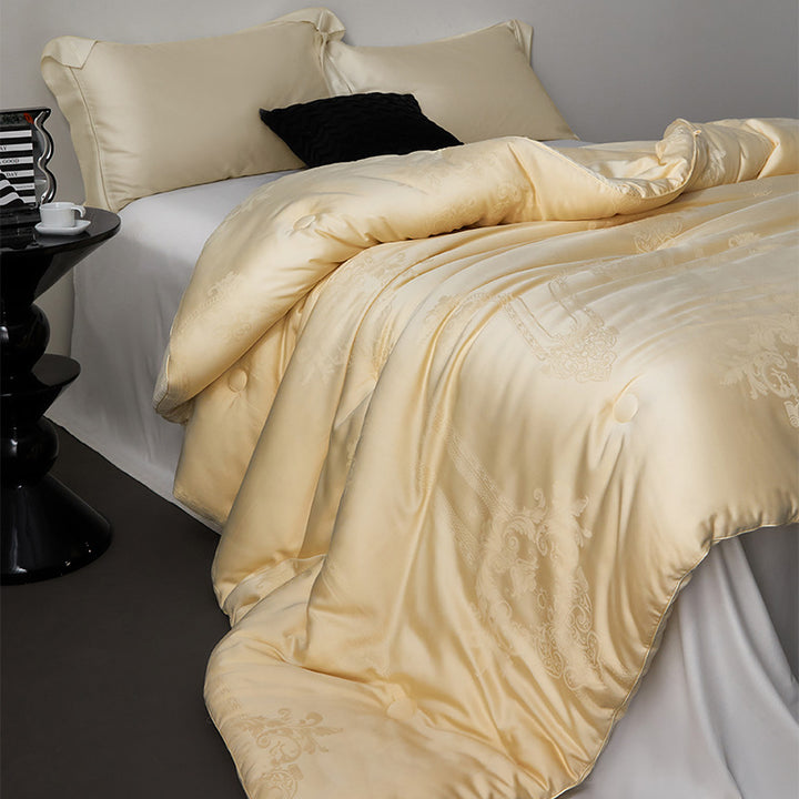 Noble quilted blanket with fine jacquard relief and button tufting