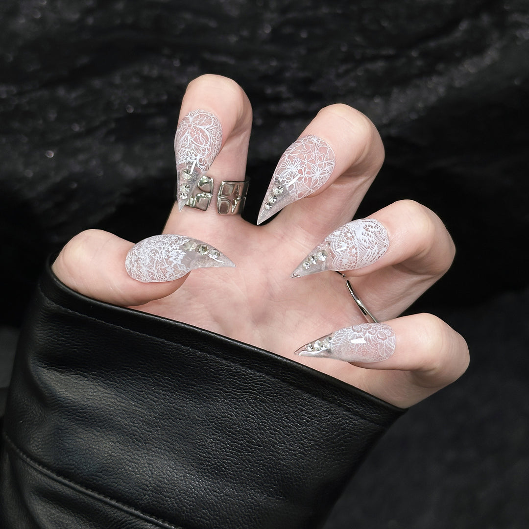 Stiletto Press-On Nail Enhancements with Gem Accents