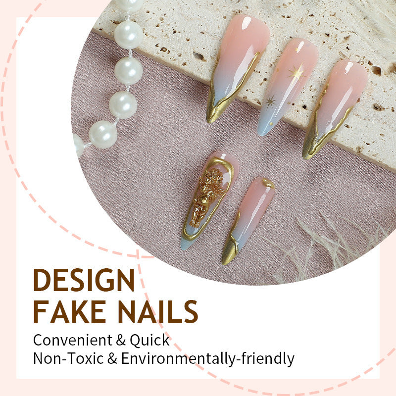 Artificial Nail Set with delicate golden accents and glitter motifs Stornfield