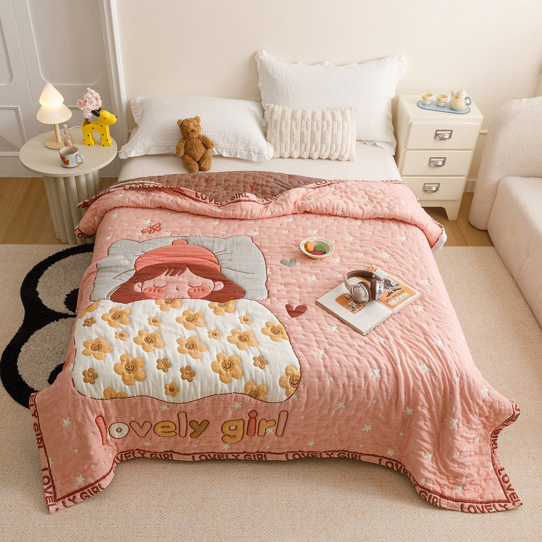 Quilted Cotton Bedding Comforter with Appliqué Bears