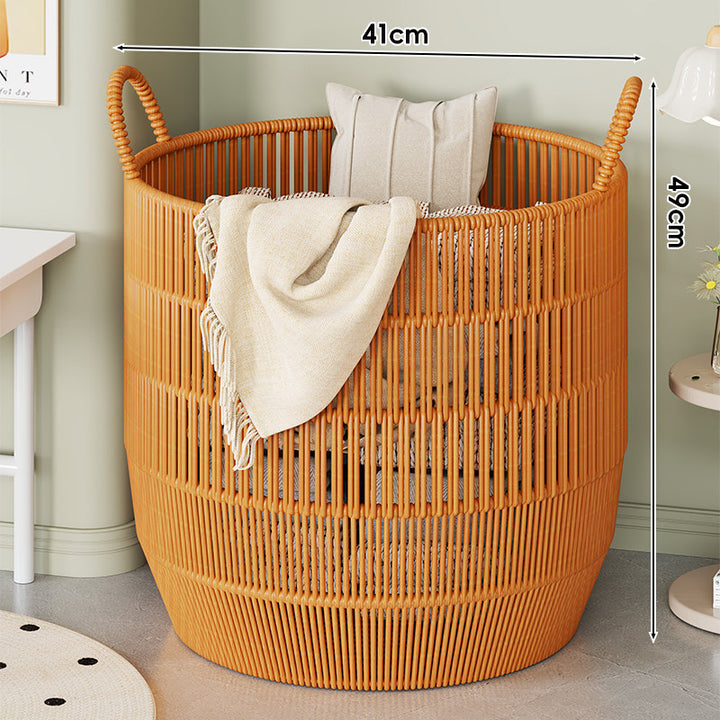 Woven Round Laundry Basket with Dual Loop Handles