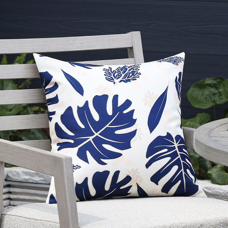 Square outdoor cushion cover made of water-repellent polyester with tropical Monstera print Stornfield