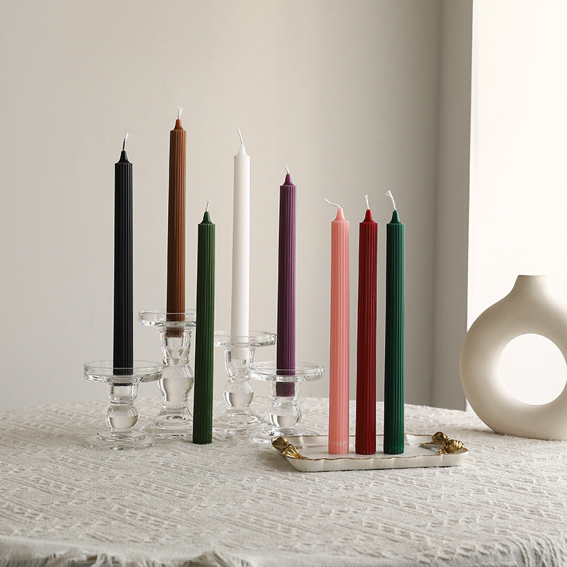 Crystal Glass Sculpted Stem Taper Candle Holders
