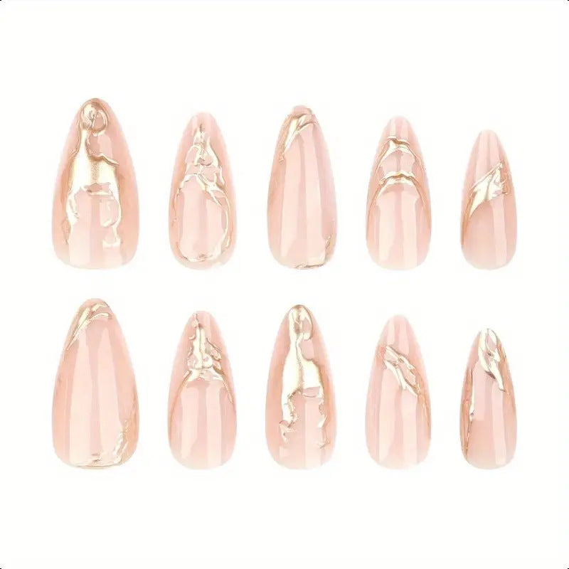 Elegant Stiletto Nail Enhancements with Gold Accent Details Stornfield