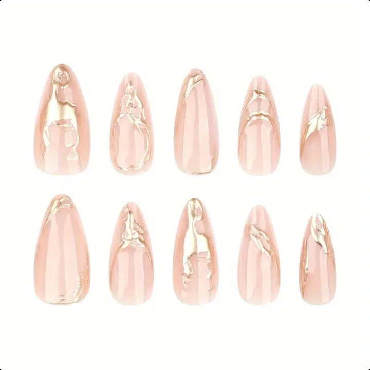 Elegant Stiletto Nail Enhancements with Gold Accent Details Stornfield