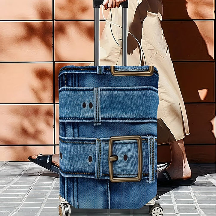 Unisex stylish suitcase cover with denim belt motif, elastic protective cover for rolling suitcase Stornfield