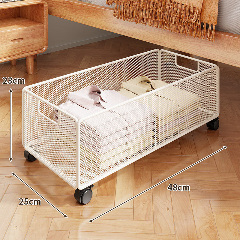 Underbed Low-Profile Metal Mesh Storage Drawer on Casters