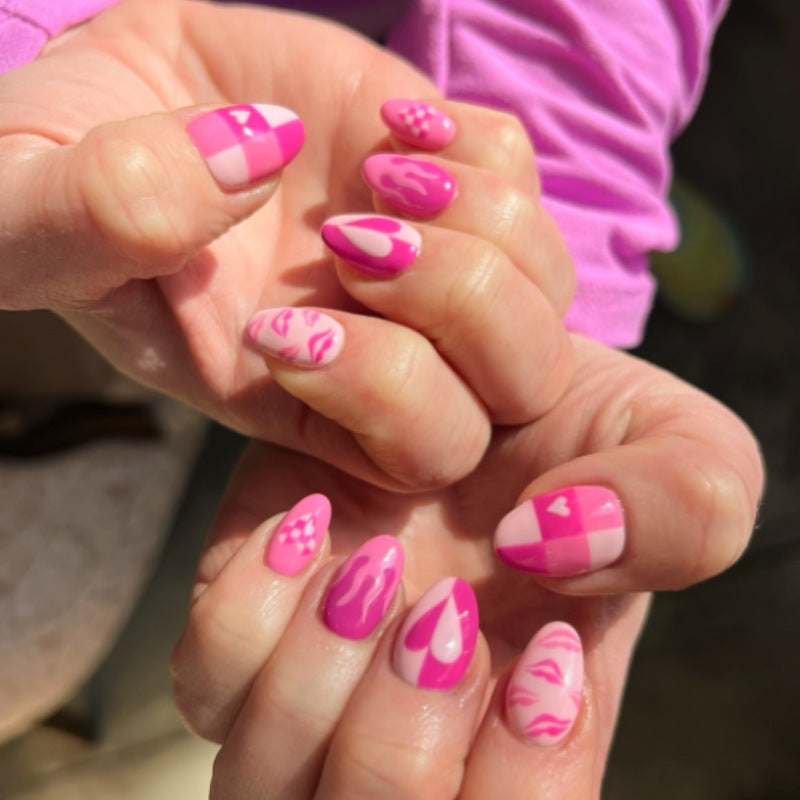 Artistic Press-On Nail Set with Heart and Flame Design Stornfield