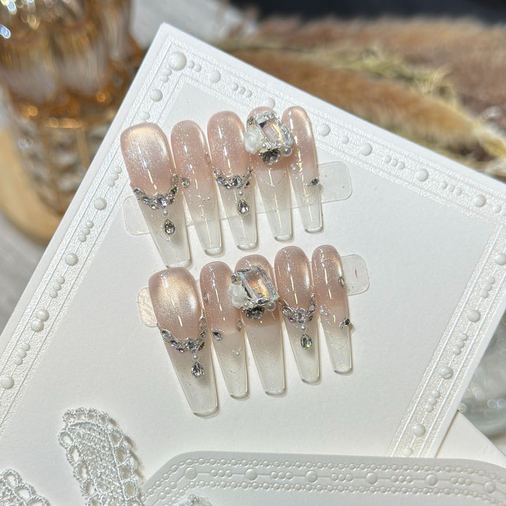 Elegant Rhinestone-Embellished Press-On Nail Set Stornfield