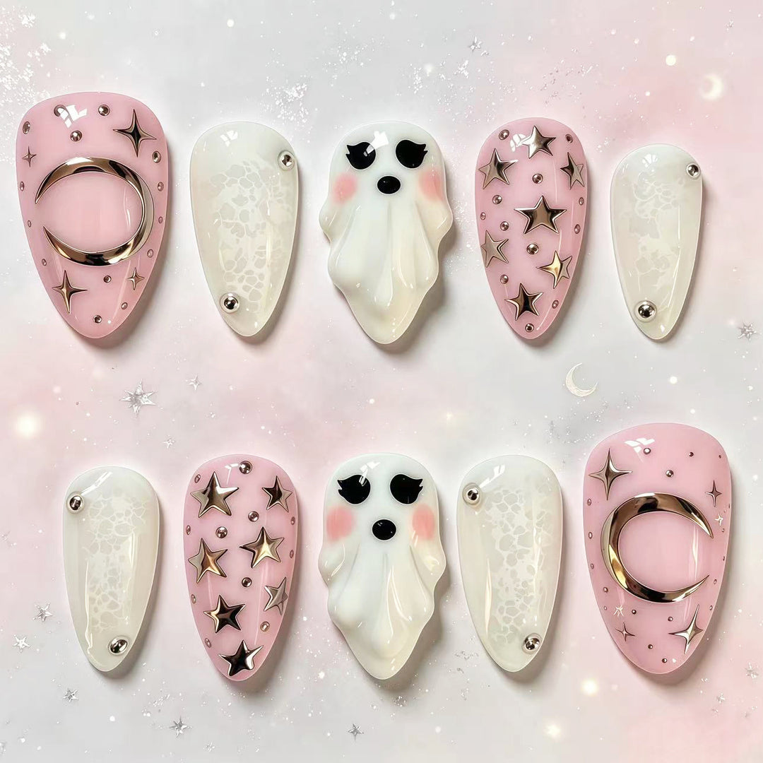Theatrical Ghost-Themed Press-On Nail Art Set