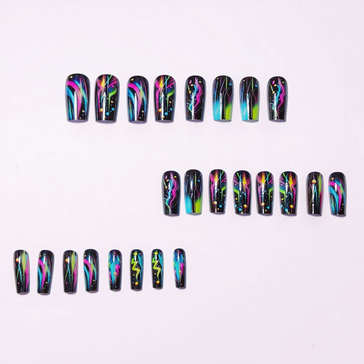 Creative artificial nails with luminous neon design Stornfield