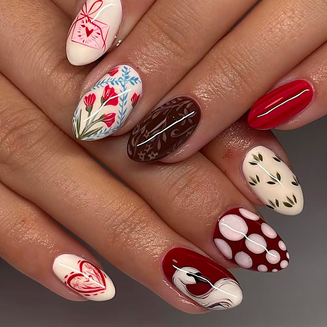 Artificial nails with romantic and playful designs Stornfield