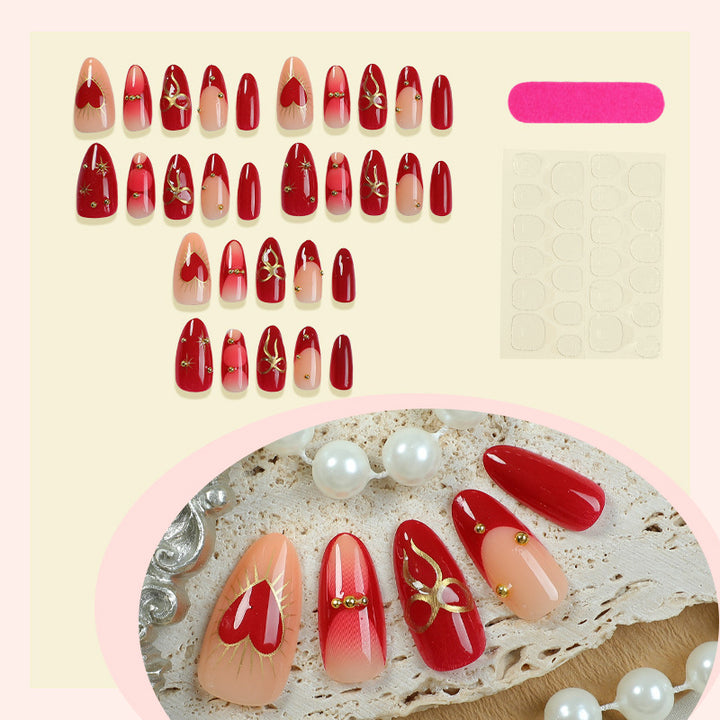 Decorative Press-On Nail Set with Elegant Heart and Floral Designs Stornfield