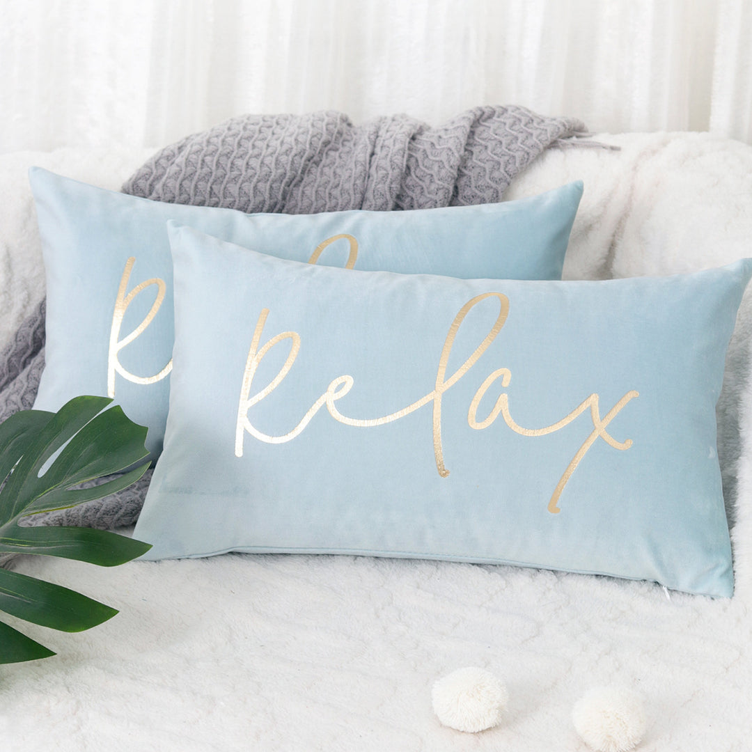 Rectangular Embroidered Slogan Throw Pillow Cover with Metallic Script Accent