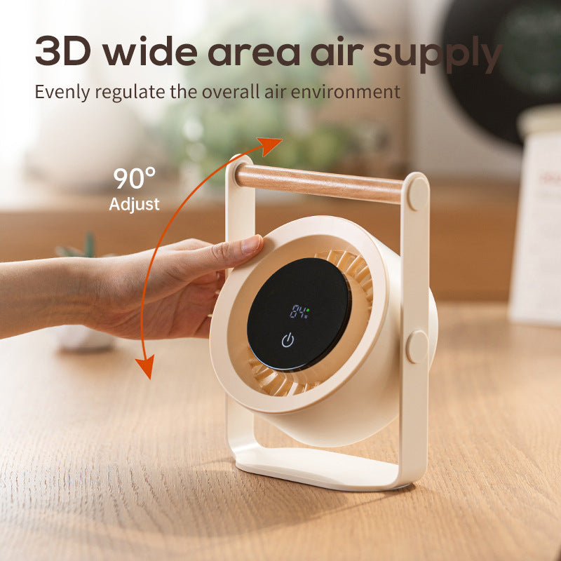 Unisex nano portable battery table fan with digital LED display and wood handle Stornfield