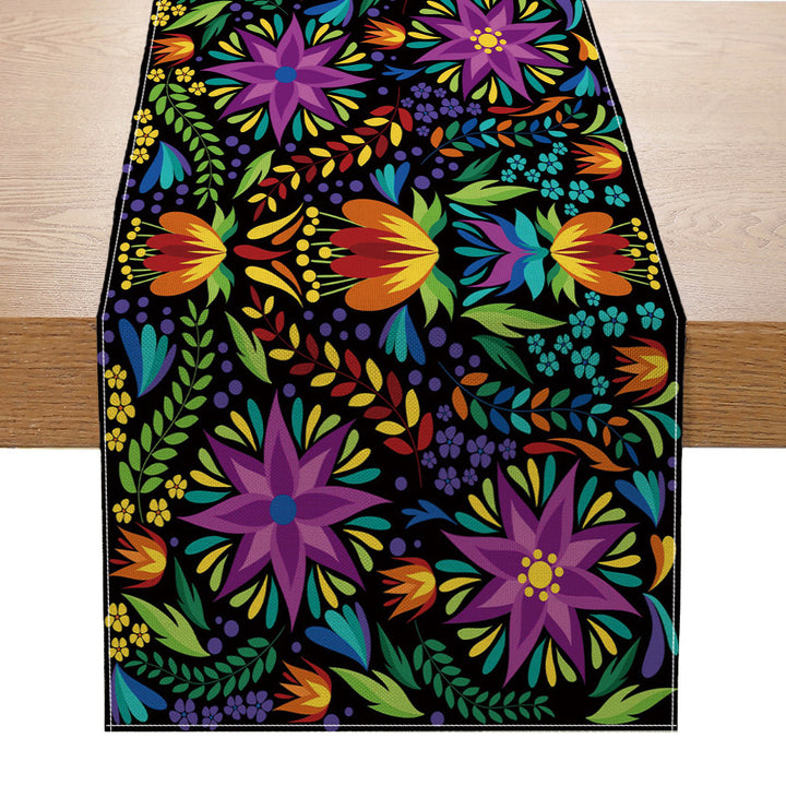 Folk Floral Table Runner Cotton-Blend Decorative Table Linen