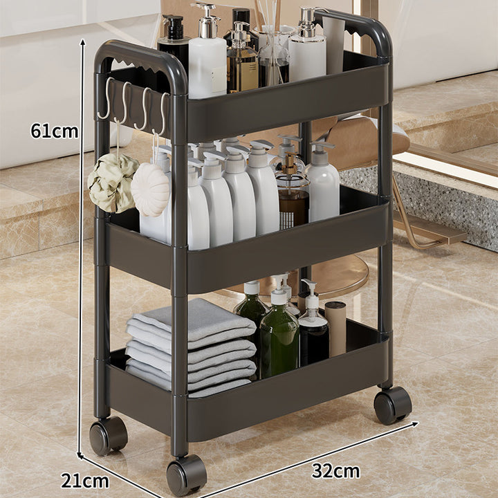 Three-Tier Rolling Mobile Storage Cart with Wheels and Removable Accessory Cups
