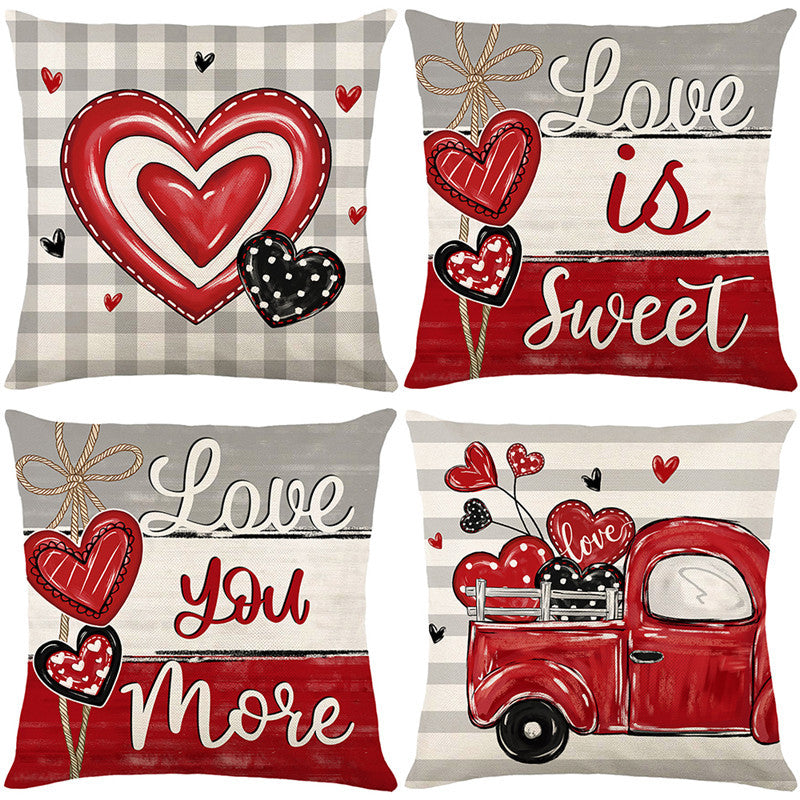 Valentine's Buffalo-Check Cotton-Linen Decorative Pillow Covers Set