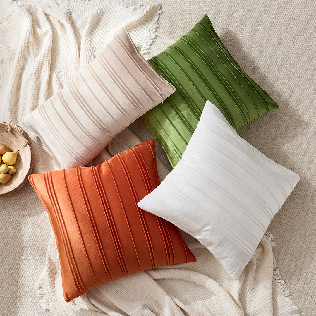 Velvet Pintuck Pleated Square Throw Pillow Cover