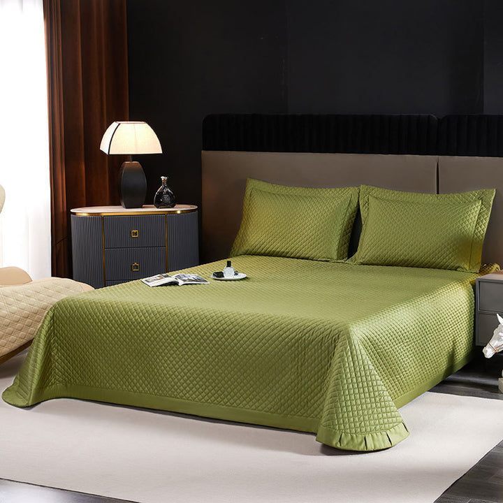 Quilted Diamond Bedspread Set with Ruffled Edge and Matching Pillow Shams