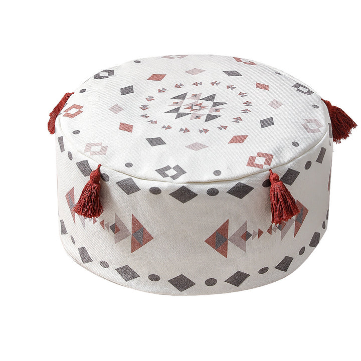 Beef padded seat pouf with ethnic jacquard pattern and sturdy canvas cover
