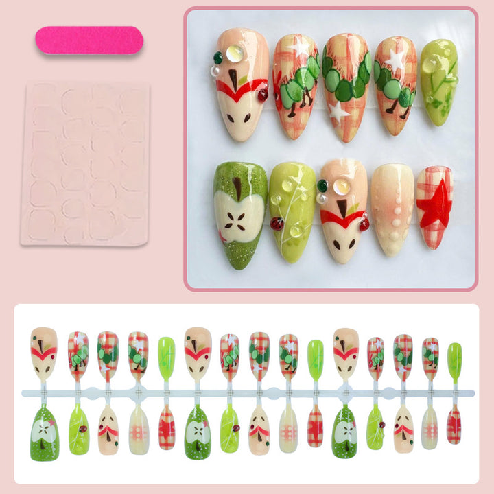 Artificial nail set with cheerful fruit motifs and creative details Stornfield