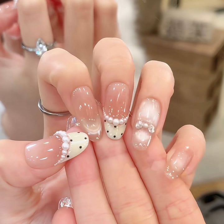 Artistic Pearl-Embellished Press-On Nail Extensions Stornfield