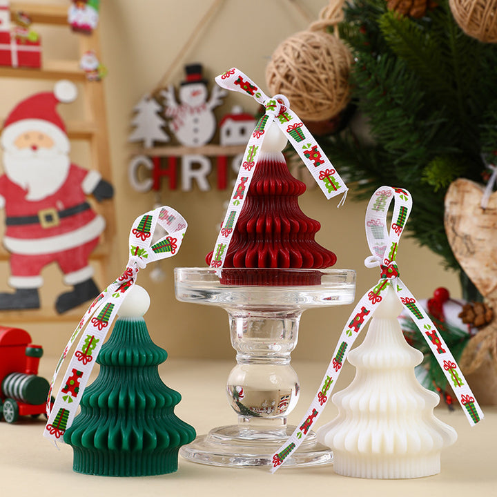 Hand-Poured Christmas Tree Ornament Soy Candle with Decorative Ribbon and Gift Box