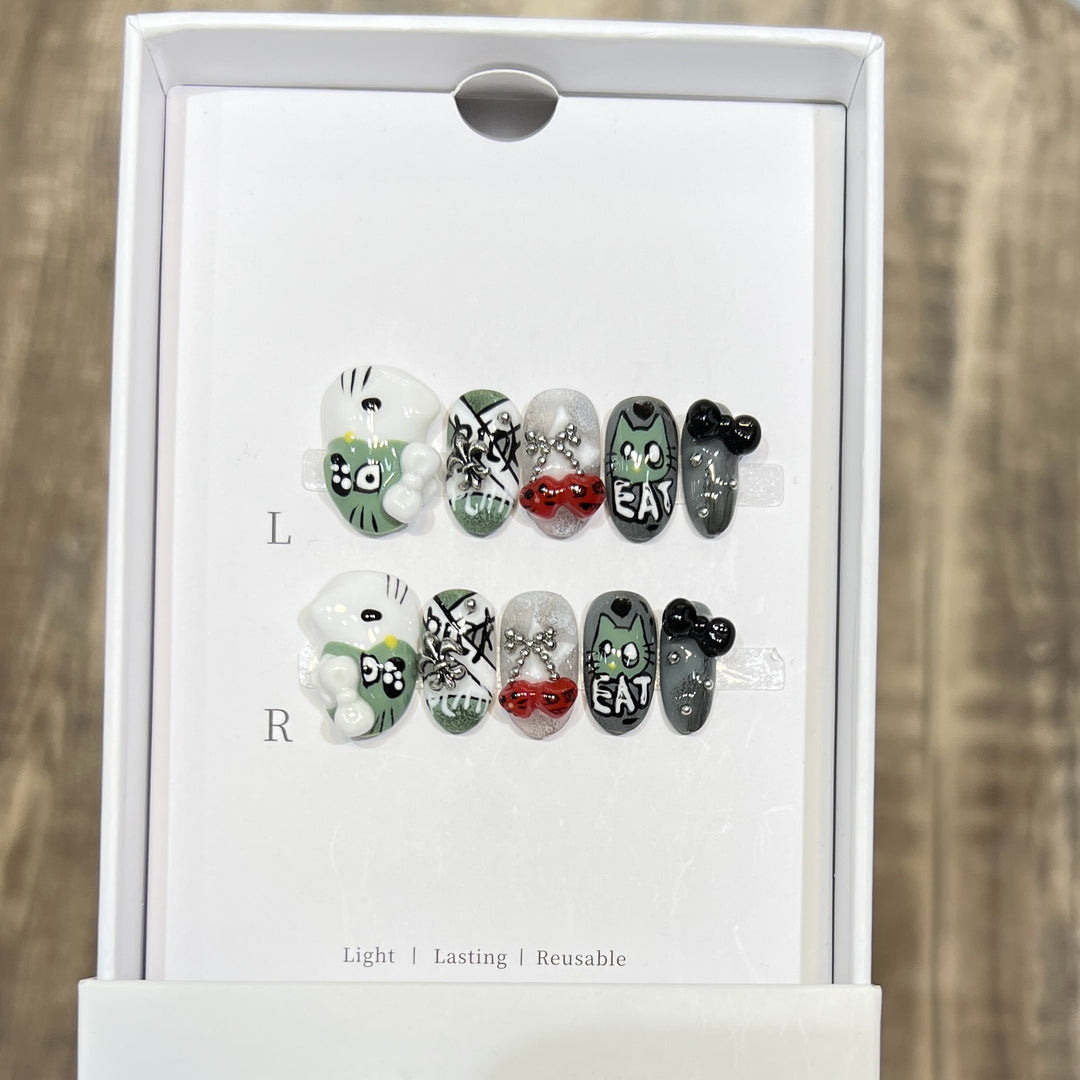 Playful Character Design Press-On Nail Art Set Stornfield