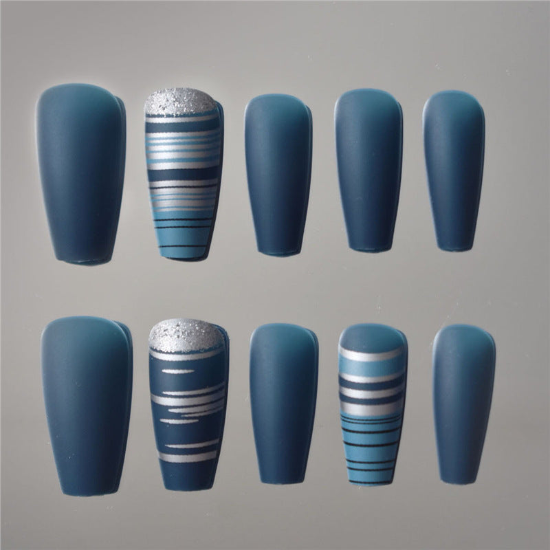 Fashionable Matte Finish Press-On Nails with Metallic Stripes Stornfield