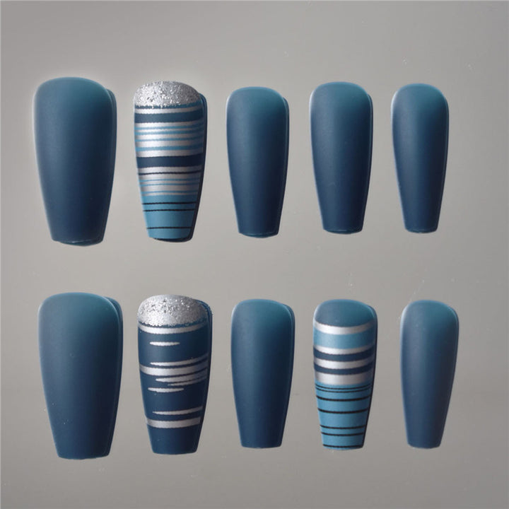 Fashionable Matte Finish Press-On Nails with Metallic Stripes Stornfield