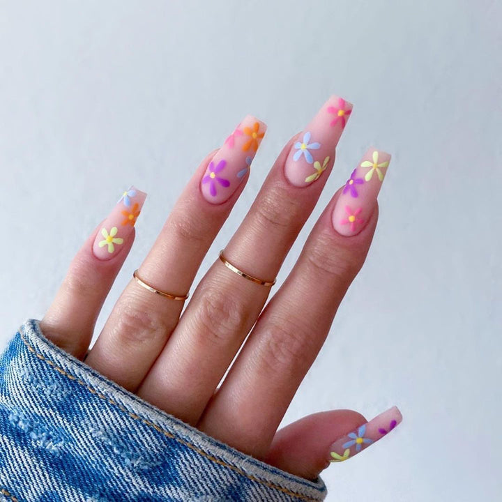 Artificial nail extensions with colorful floral pattern Stornfield