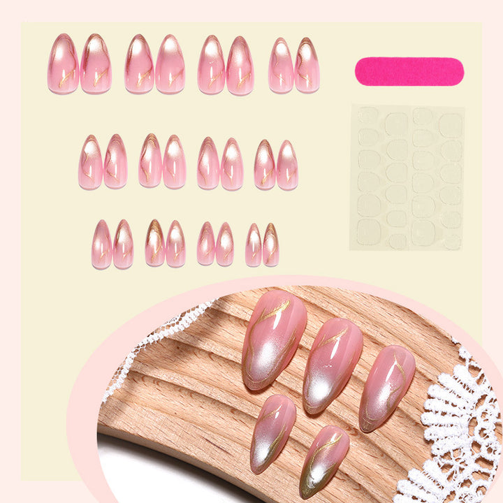 Acrylic nail set with glamorous gradient and golden accents Stornfield