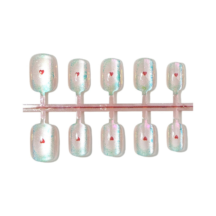 Decorative Press-On Nail Art Set with Heart Accents