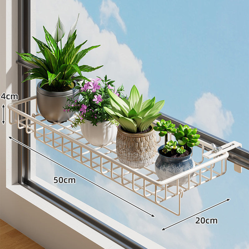 Window Clamp-On Hanging Planter Shelf with Metal Wire Basket and Adjustable Mount